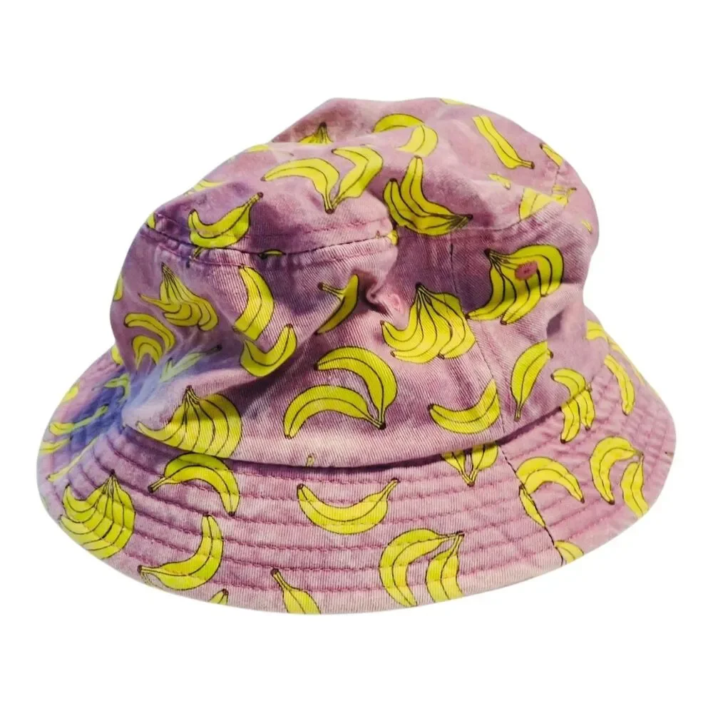 Empyre Bucket Hat Unisex One Size Banana Print Lilac Purple 100% Cotton Brim